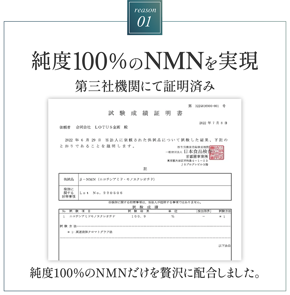 純度100%のNMNを実現