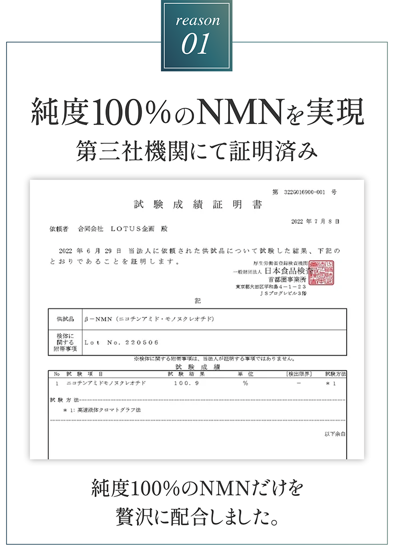 純度100%のNMNを実現